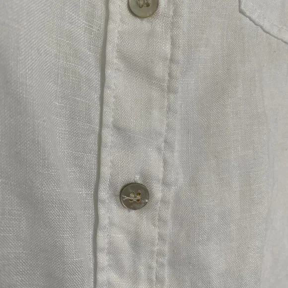 AS NEW WHITE LINEN LONG SLEEVED SHIRT - SIZE 14 - HIGH LOW HEM - Picture 3 of 5